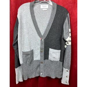 Sz 3 ICONIC Thom Browne Scotland Color Block Cardigan  Sweater Gray